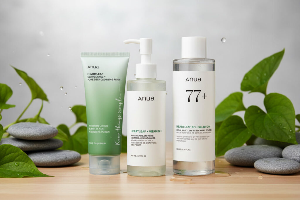 anua heartleaf skincare set for acne control and soothing skin