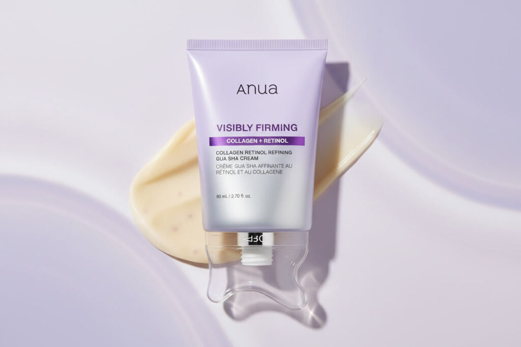 anua neck cream with built in gua sha massager for jawline firming and retinol collagen care