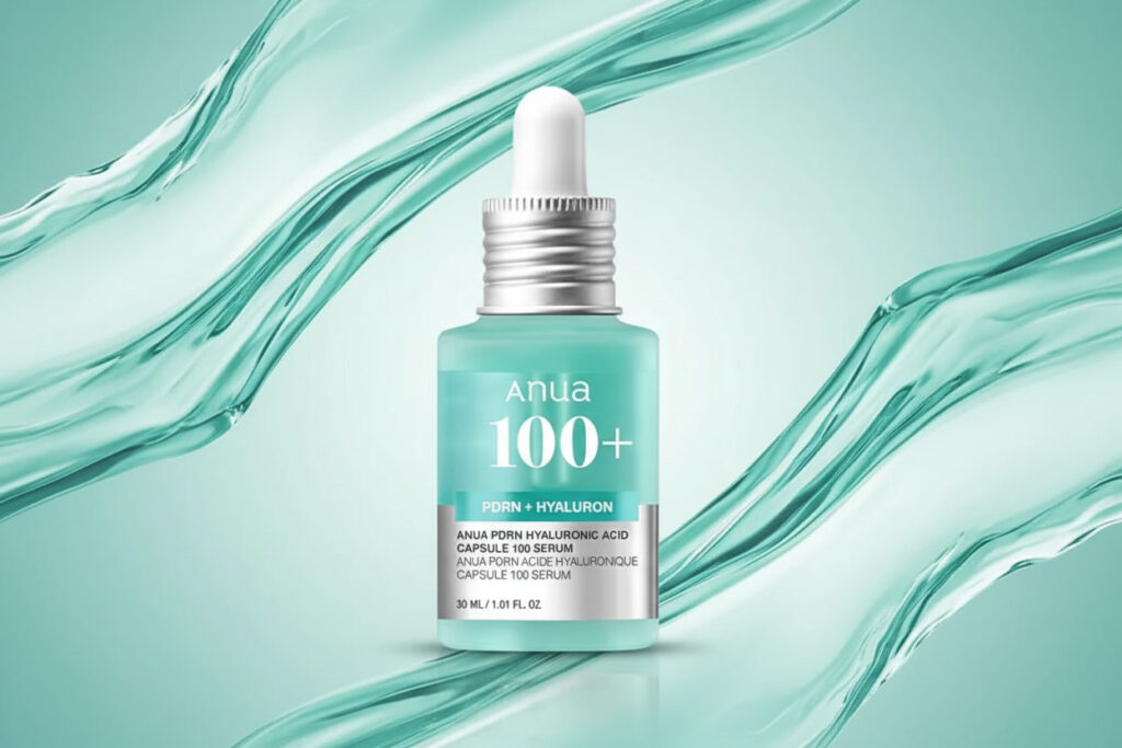 anua pdrn hyaluronic acid serum with emerald green capsule formula for glass skin hydration