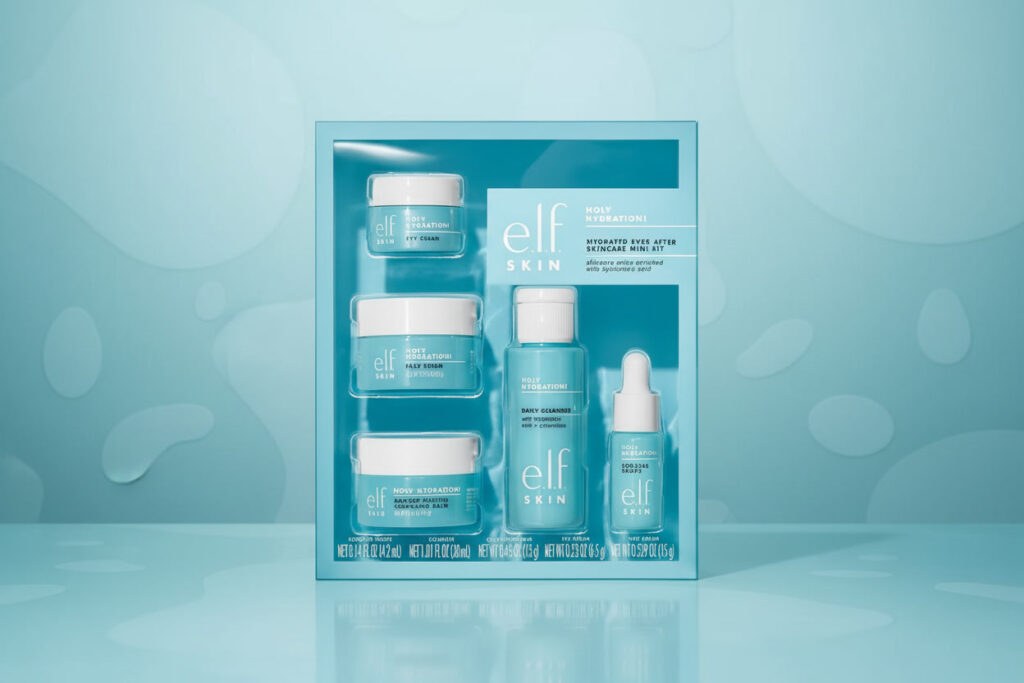 e.l.f. holy hydration travel skincare kit with hyaluronic acid face cream and eye cream in travel friendly sizes