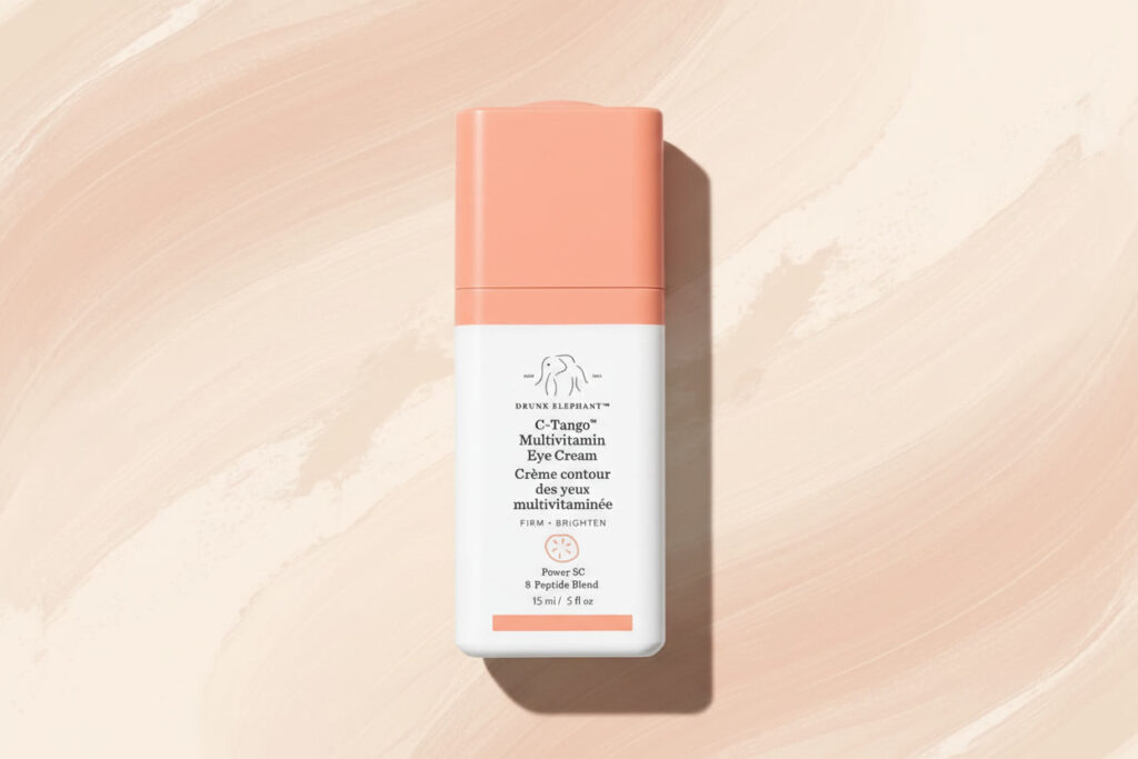 drunk elephant c tango vitamin c eye cream in close up showing texture and pump packaging