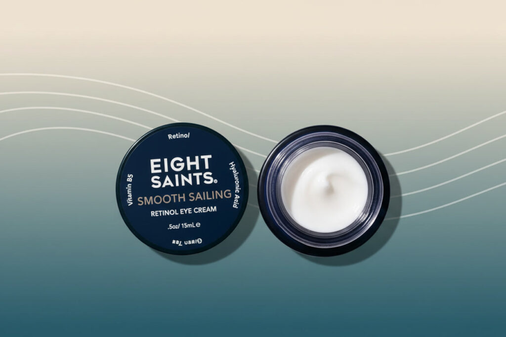Retinol Eye Cream That Actually Smooths Fine Lines Fast eight saints retinol eye cream jar showing fine lines and dark circles treatment