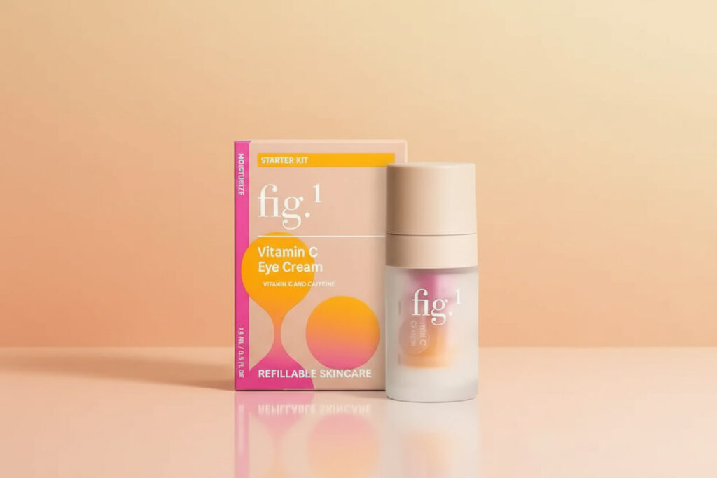 Vitamin C Eye Cream That Actually Reduces Shadows fig.1 vitamin c eye cream in refillable packaging for dark circles and puffiness